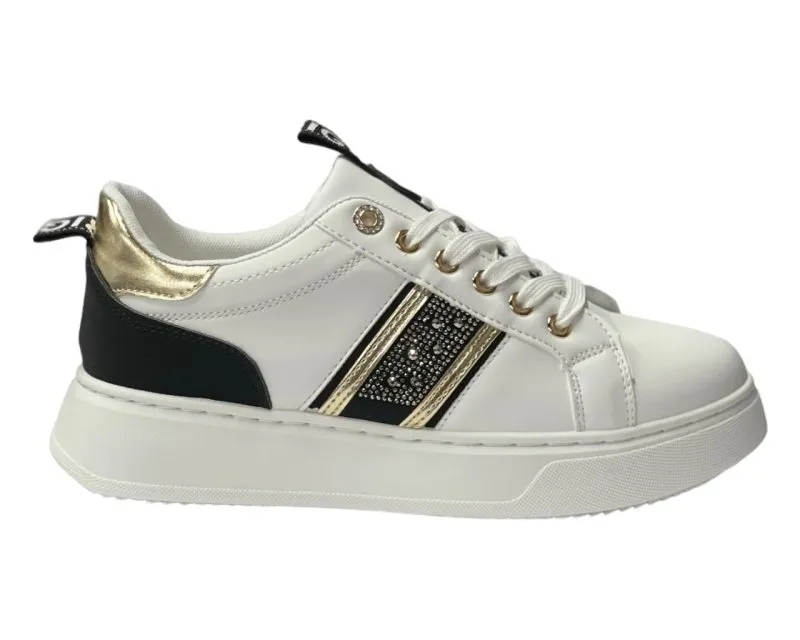 Faux Leather Rhinestone Lace Up Trainers