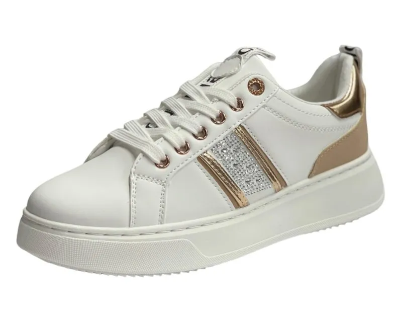 Faux Leather Rhinestone Lace Up Trainers