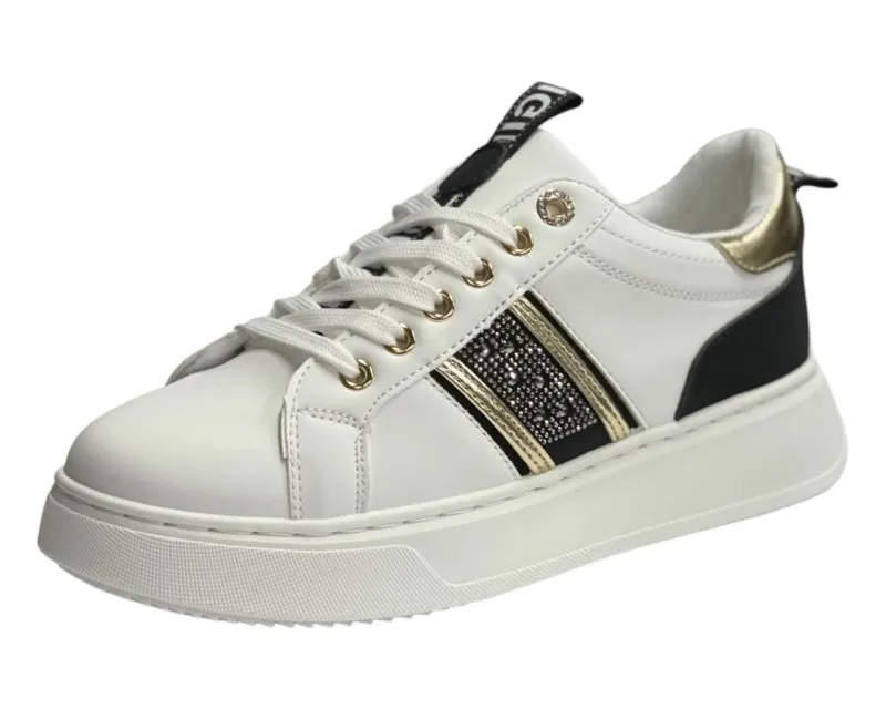 Faux Leather Rhinestone Lace Up Trainers