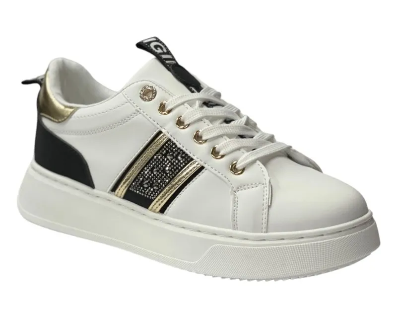 Faux Leather Rhinestone Lace Up Trainers