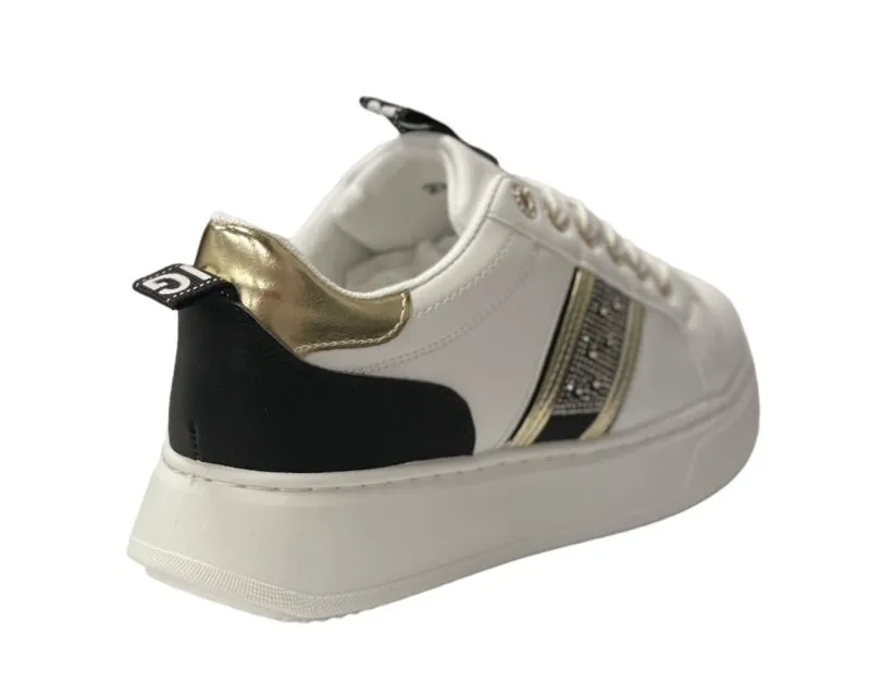 Faux Leather Rhinestone Lace Up Trainers