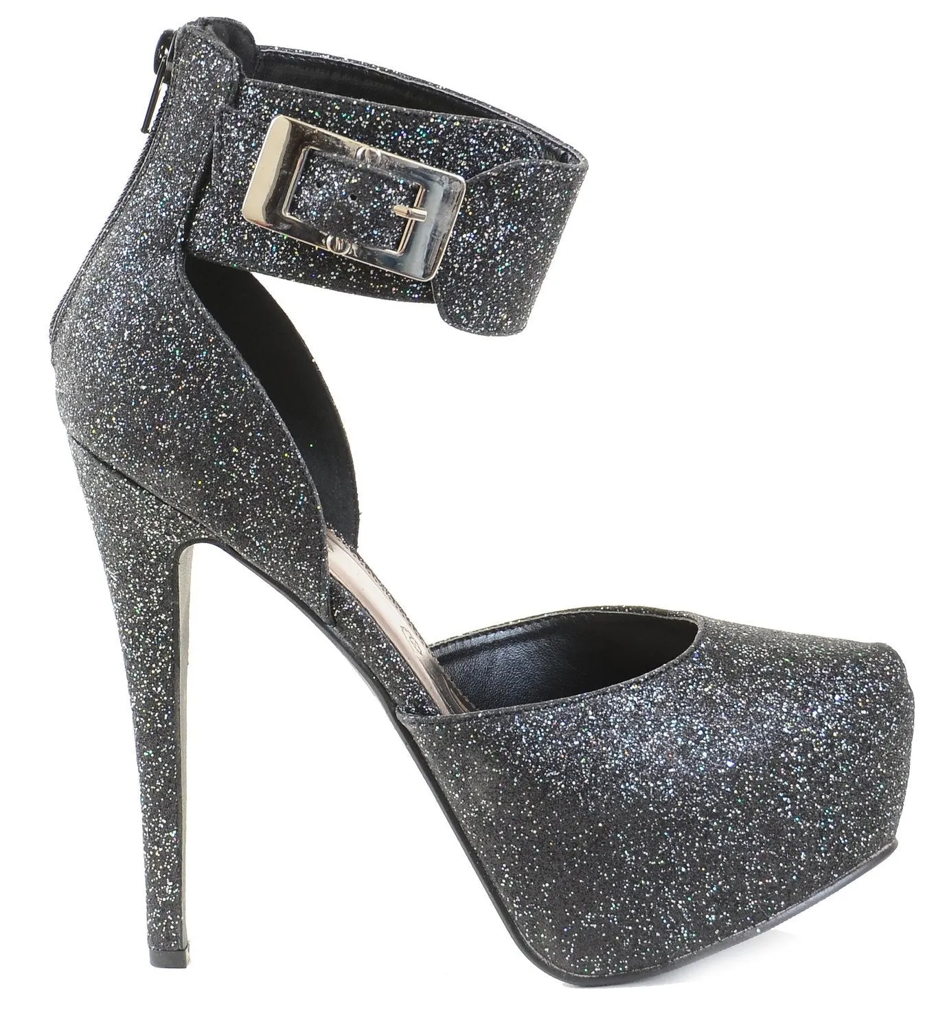 Glitter Buckle Ankle Strap Formal Platform Stiletto Heels