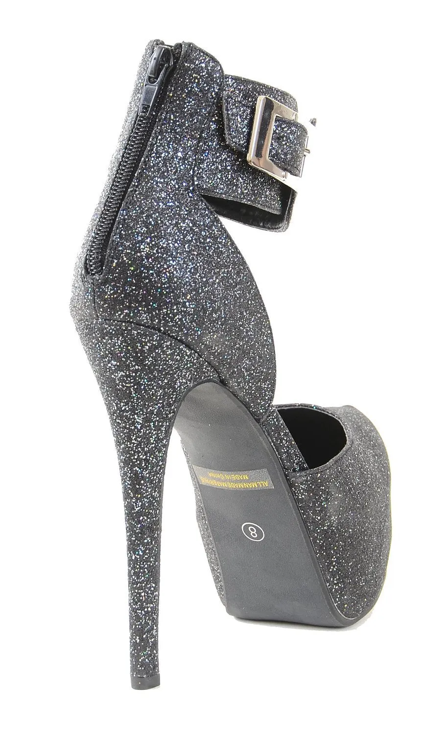 Glitter Buckle Ankle Strap Formal Platform Stiletto Heels