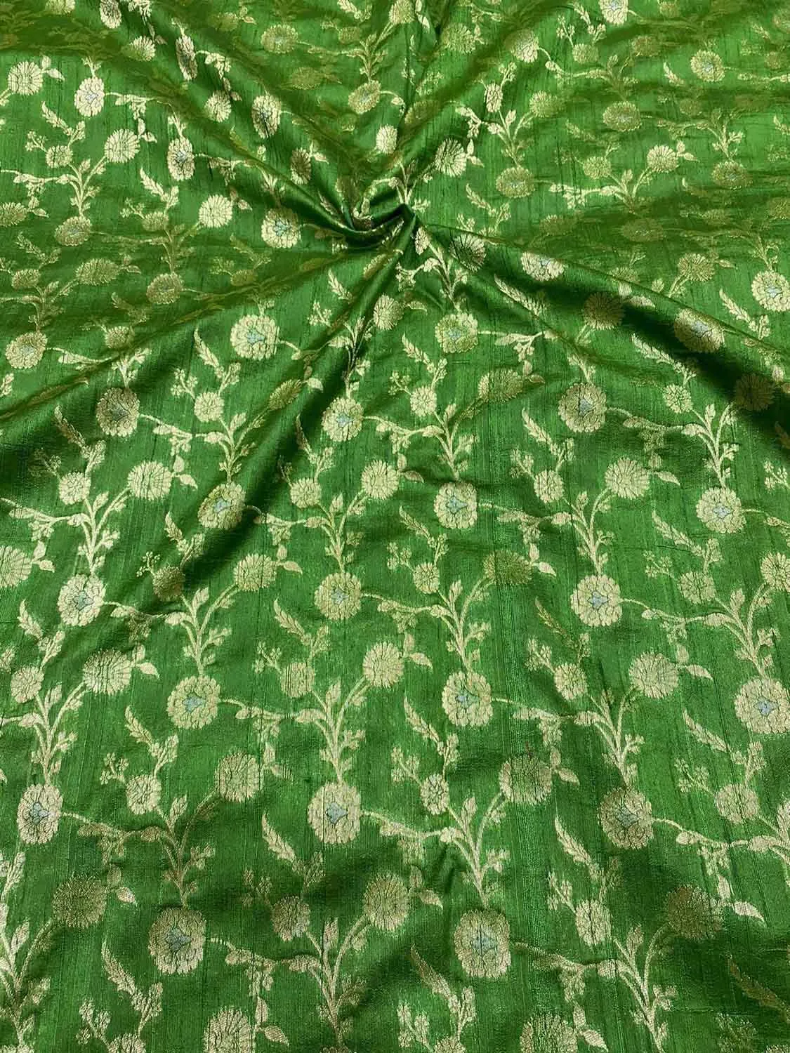 Green Banarasi Handloom Silk Fabric - Pure Raw Elegance ( 2.5 Mtr )