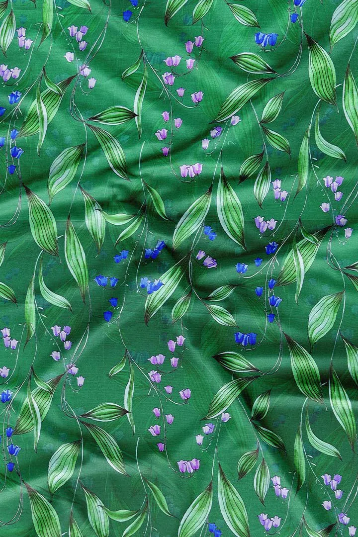 Green Digital Floral Printed Muslin Fabric