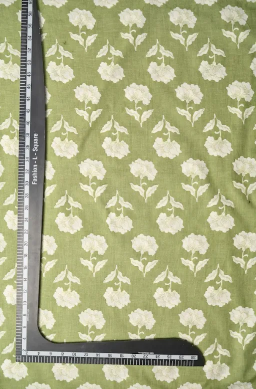 Green Ivory Flower Pattern Printed Summer Pure Cotton Fabric