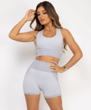 Grey Cropped Ribbed 2-Piece Activewear Set