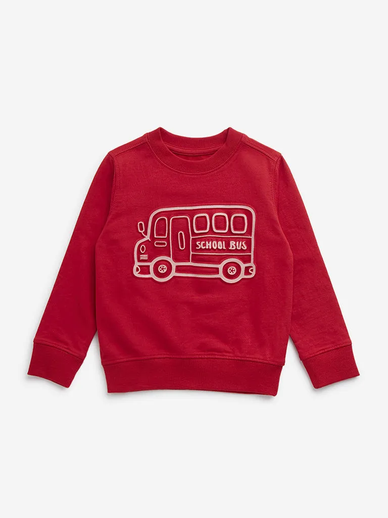 HOP Kids Red Bus Design Cotton Sweatshirt