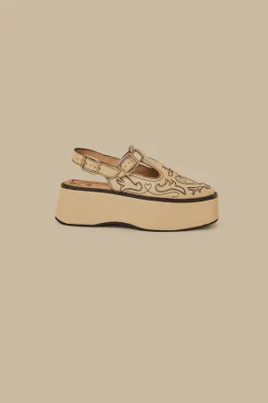 Ivory T-Strap Embroidered Flatform