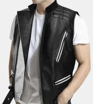 Jethro Men's Black Leather Vest