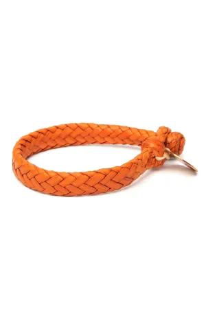 Leather Bracelet | Wide Flat Weave | Orange 1