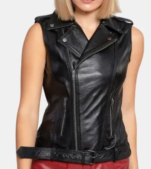 Linnea Women's Black Leather Vest