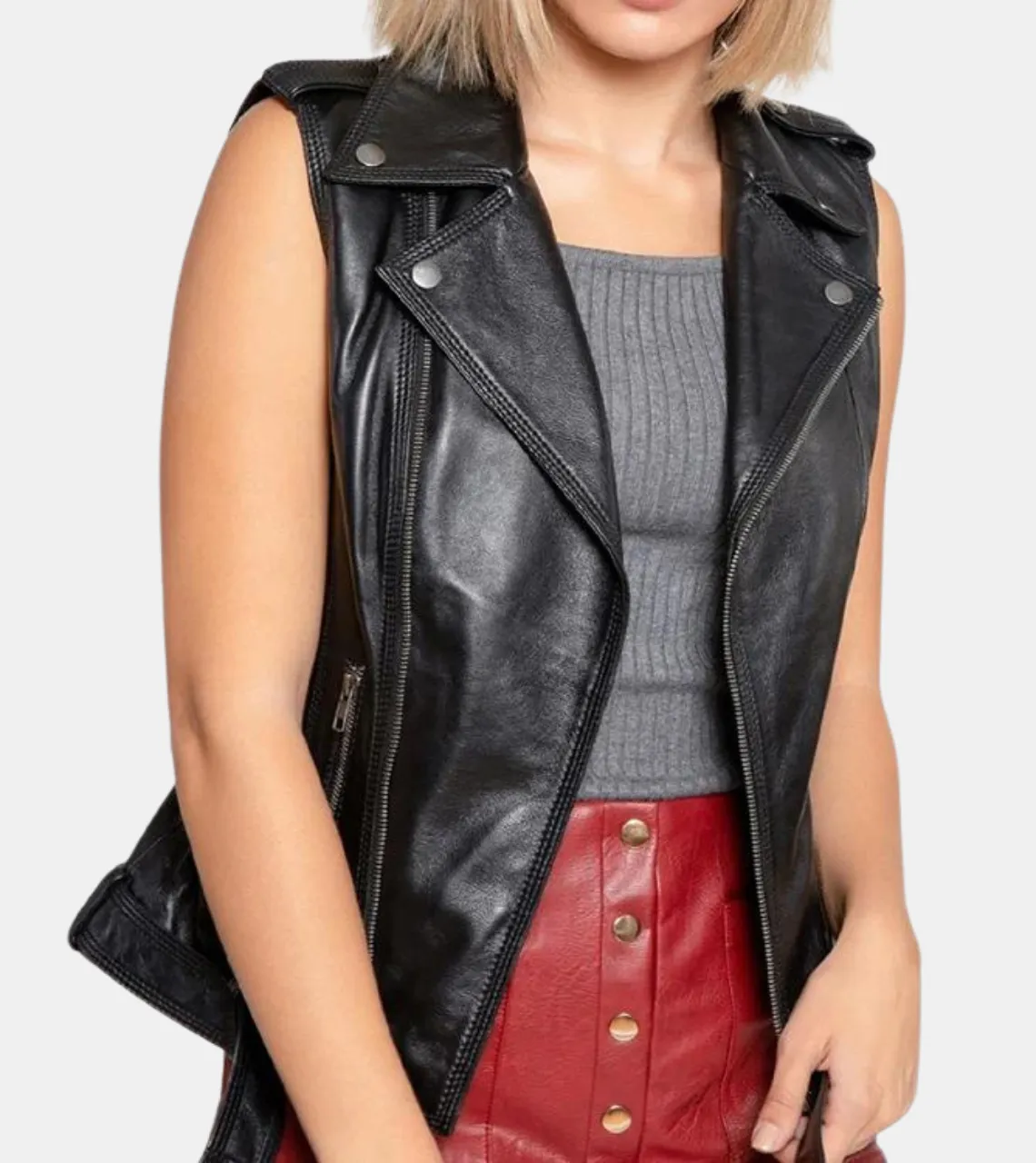 Linnea Women's Black Leather Vest