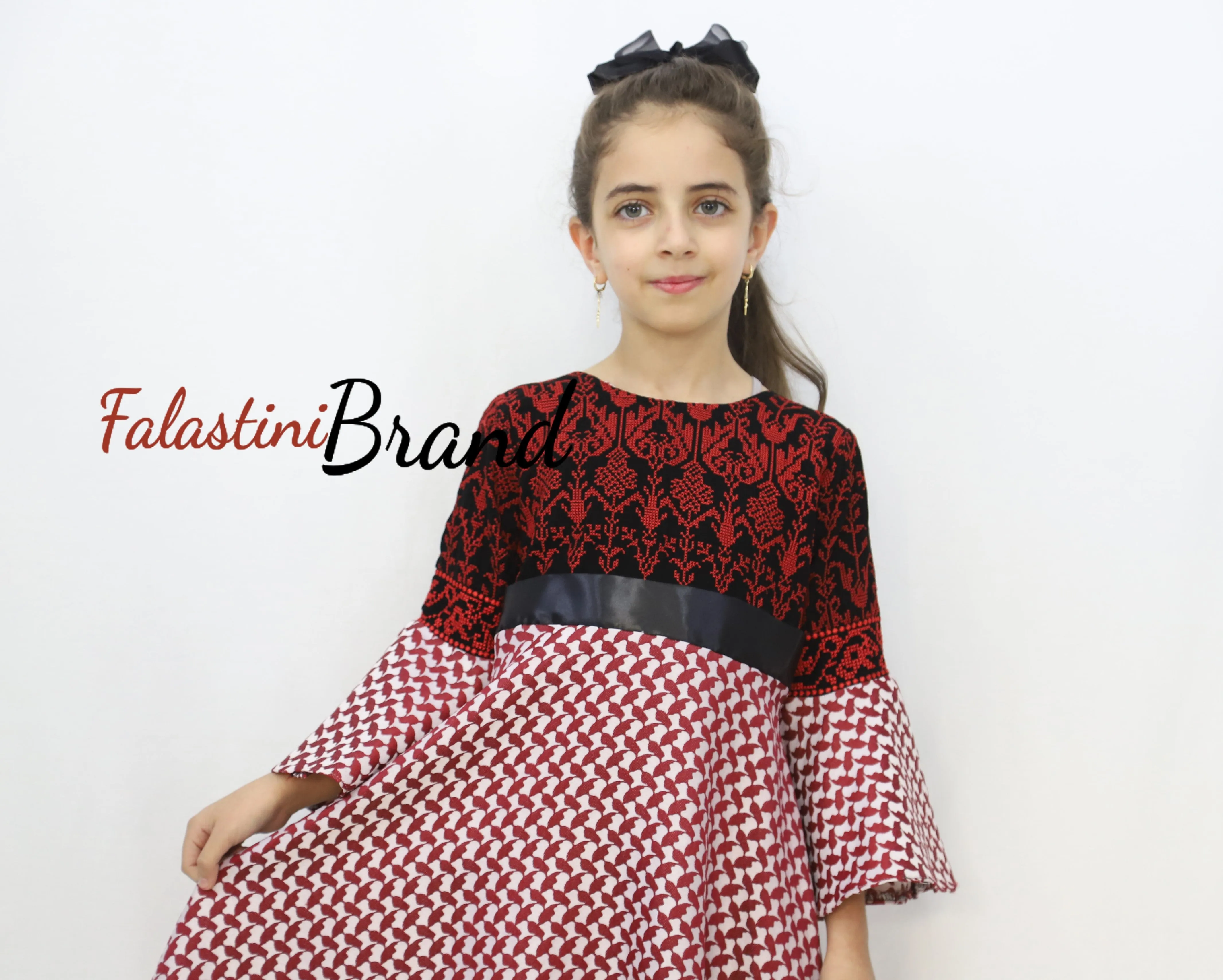 Little Girl Red Kuffeye Palestinian Red Embroidered Dress