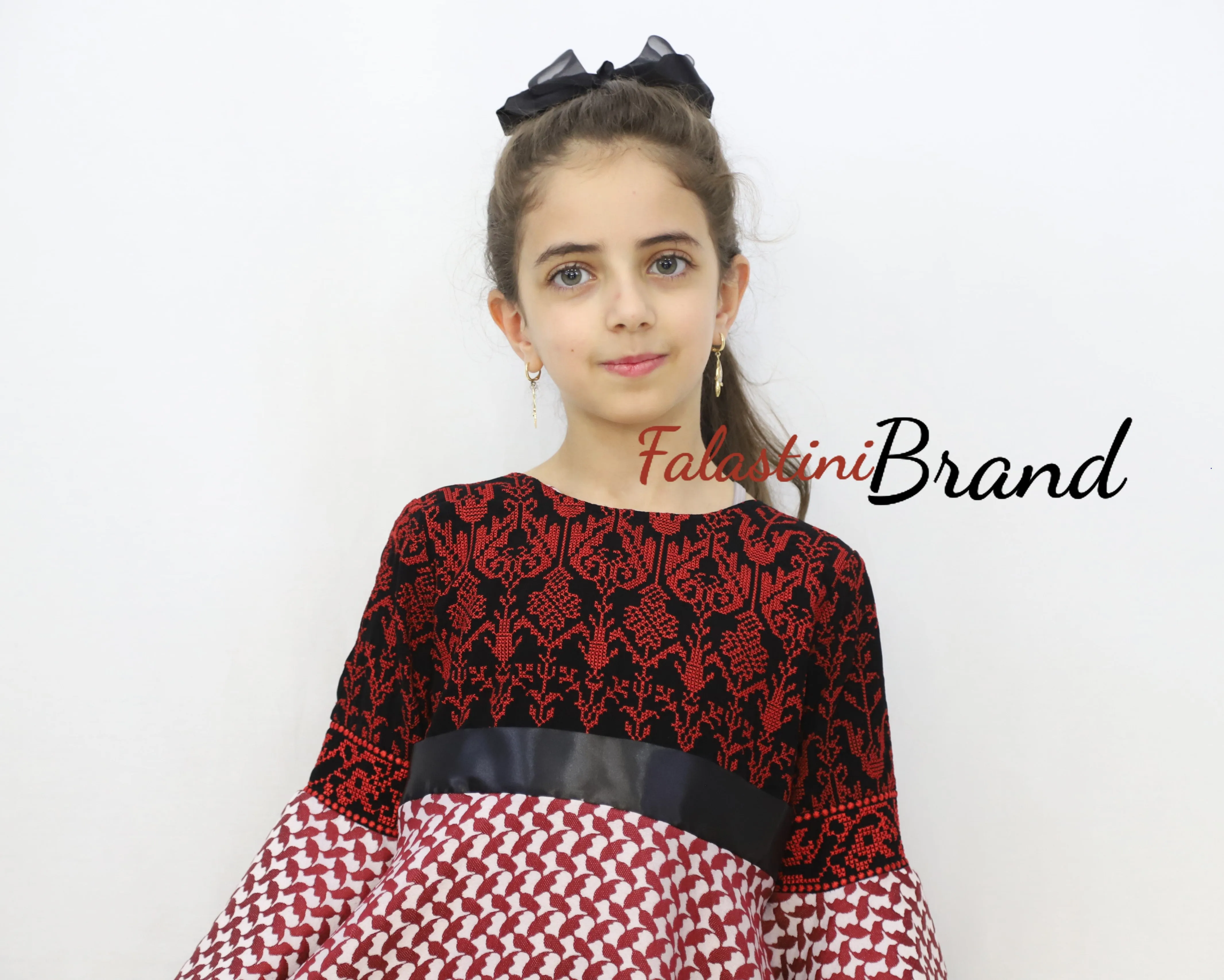 Little Girl Red Kuffeye Palestinian Red Embroidered Dress