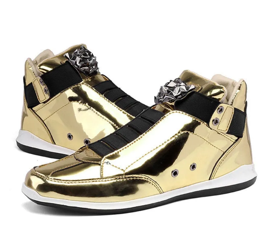 Mens Shiny Patent High-top Sneakers for Fashion Streetwear Vibes