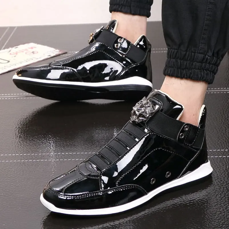 Mens Shiny Patent High-top Sneakers for Fashion Streetwear Vibes