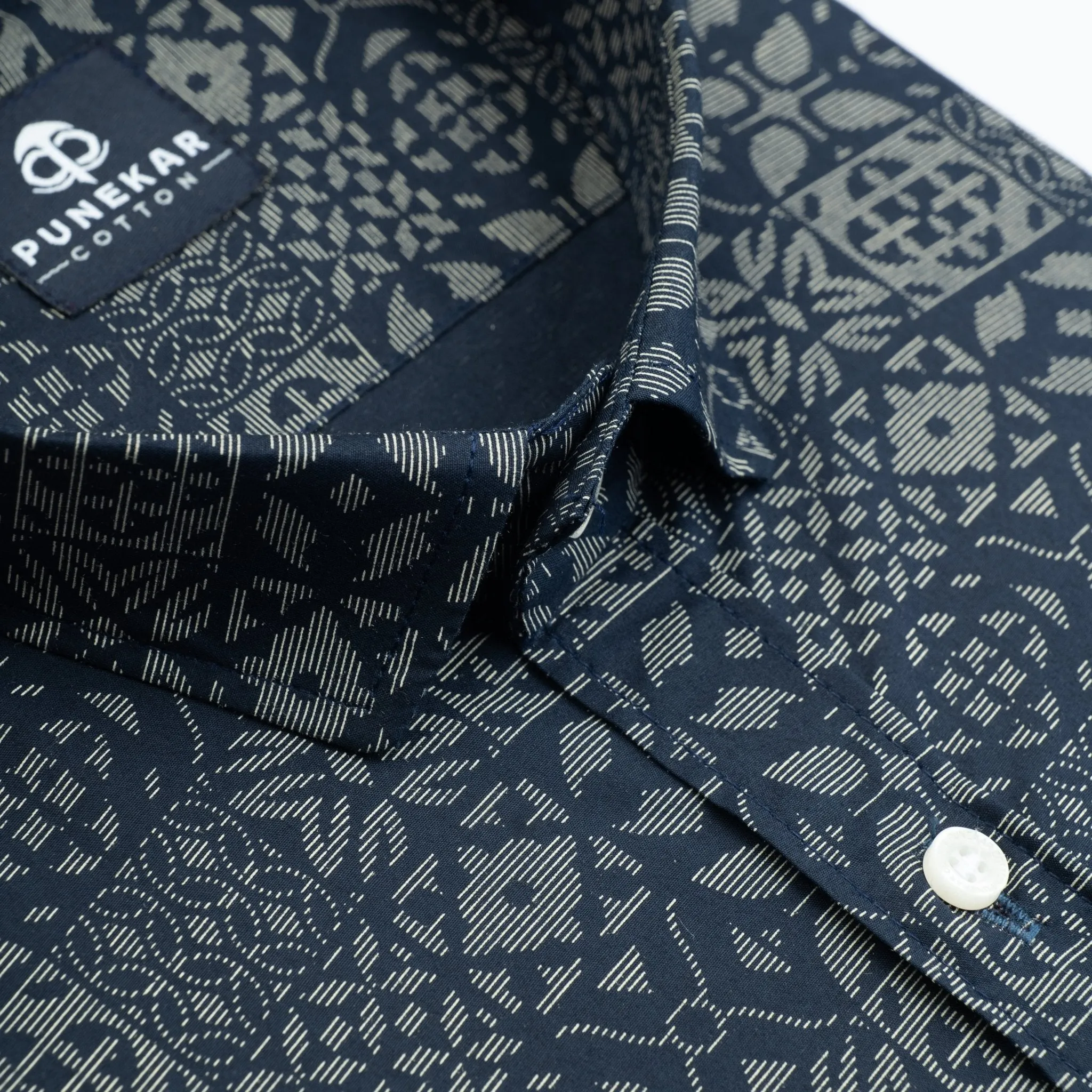 Navy Blue Color Moroccan Printed Shirt For Men