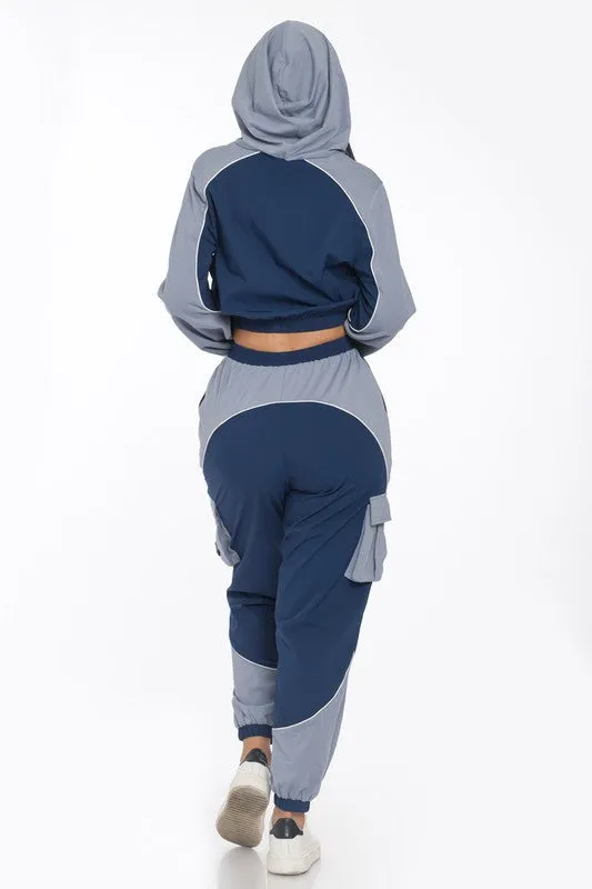 Navy Combo Active Contrast Piping Jogger Set