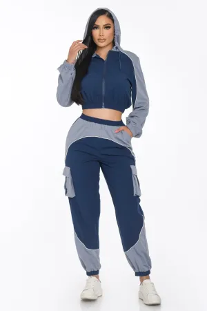 Navy Combo Active Contrast Piping Jogger Set