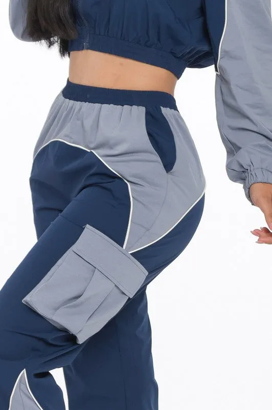 Navy Combo Active Contrast Piping Jogger Set