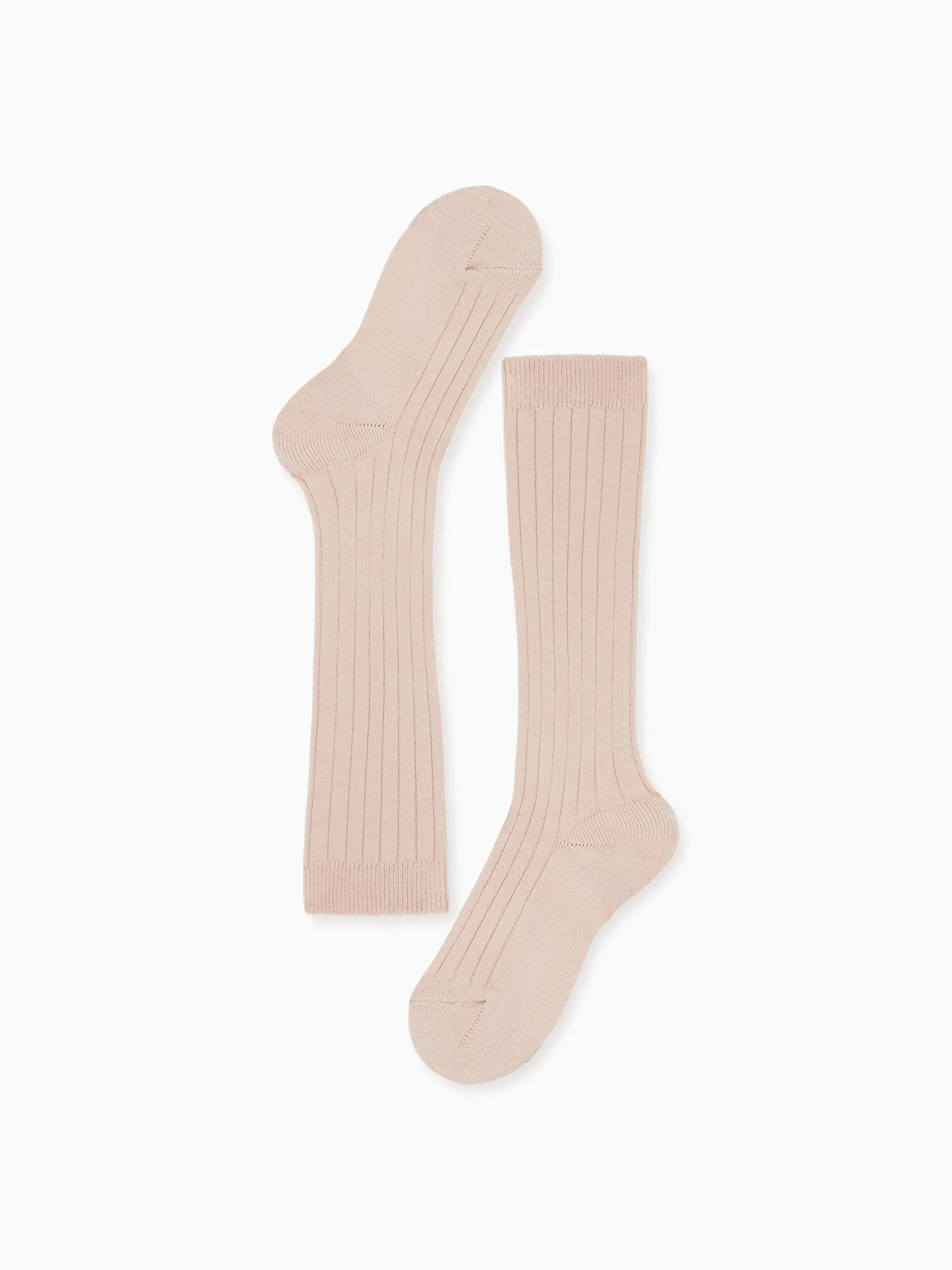 Pale Pink Ribbed Knee High Girl Socks