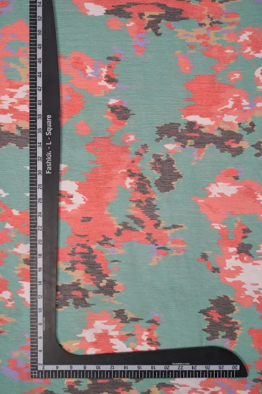 Persean Green Ikkat Inspired Pattern Printed Chiffon Fabric