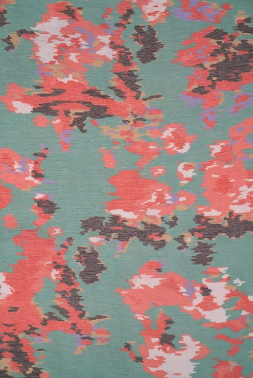 Persean Green Ikkat Inspired Pattern Printed Chiffon Fabric