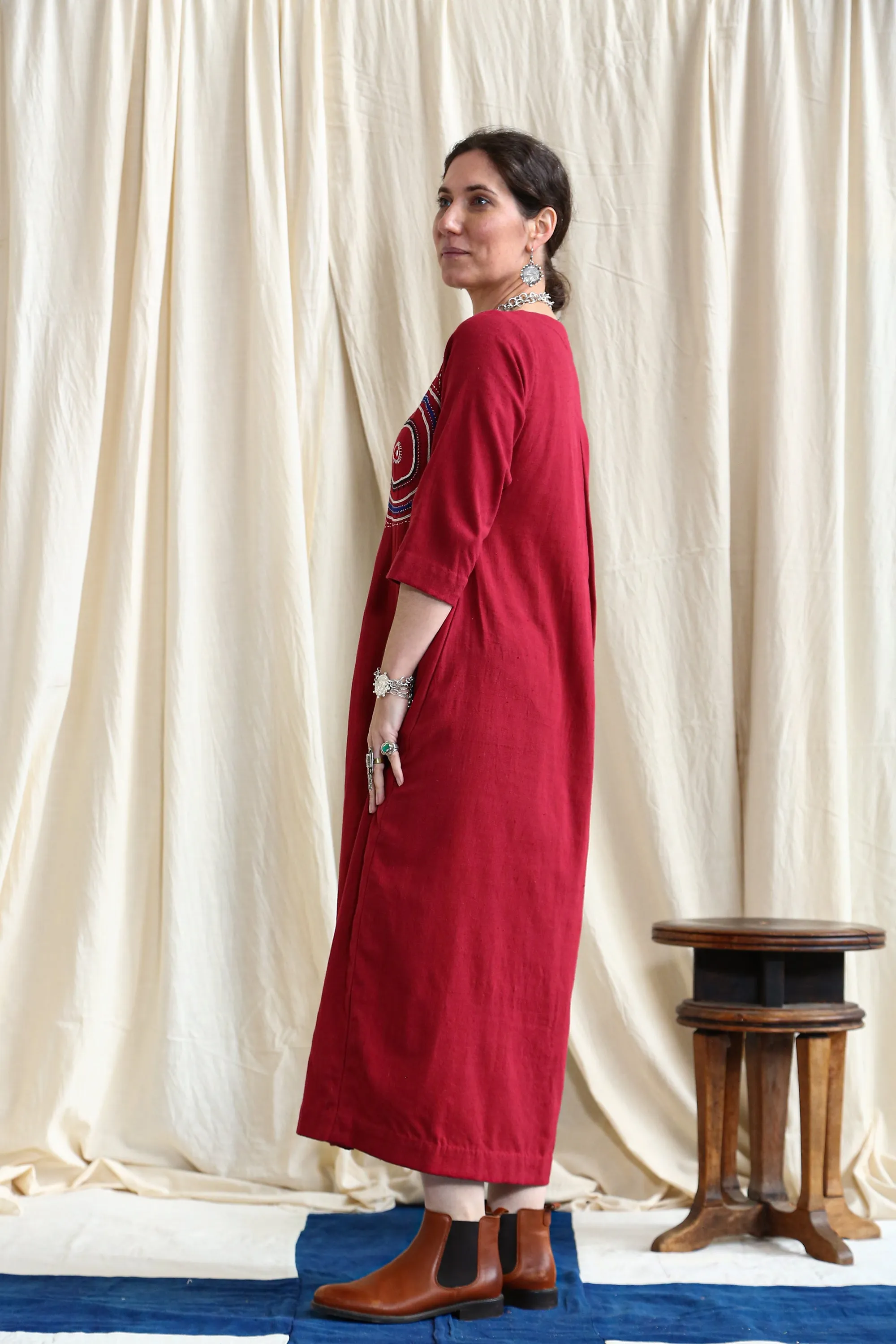 Plum Long Dress with Dhebariya Rabari Embroidery