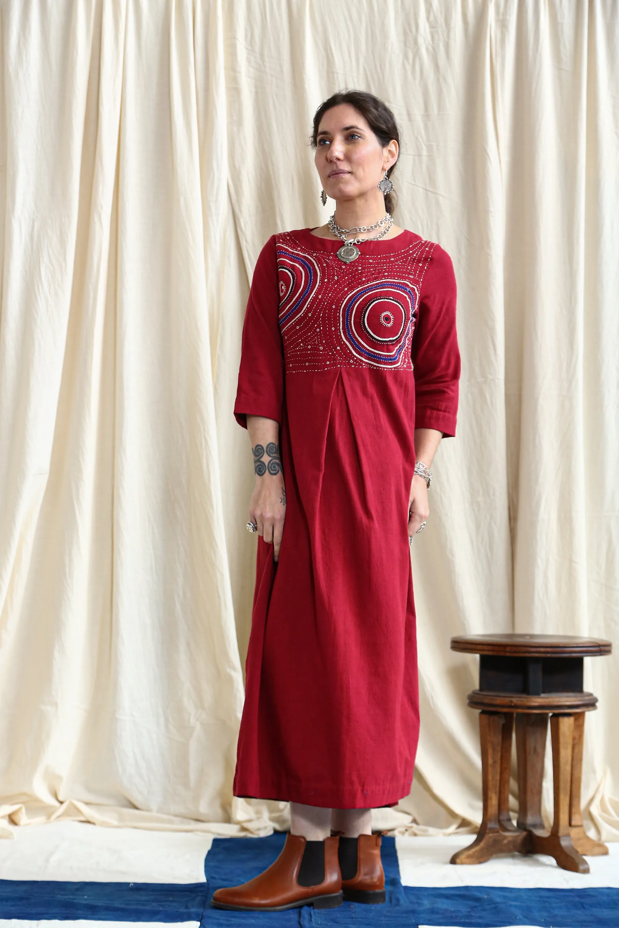 Plum Long Dress with Dhebariya Rabari Embroidery