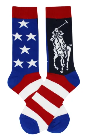 Polo Ralph Lauren Men's Single Mismatched Patriotic Polo Player Athletic Crew Sock