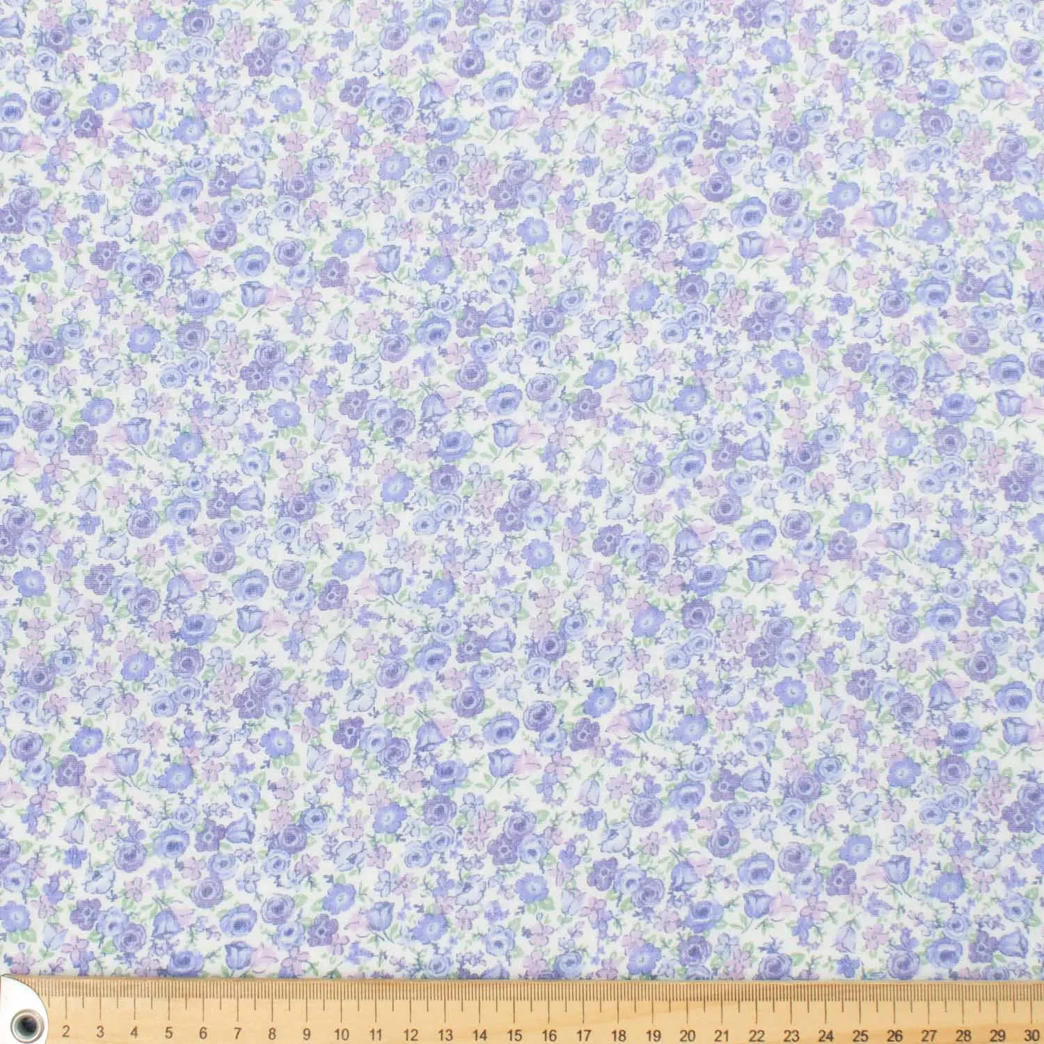 Printed Cotton Voile Design-30 Blue & Purple Small Florals on White