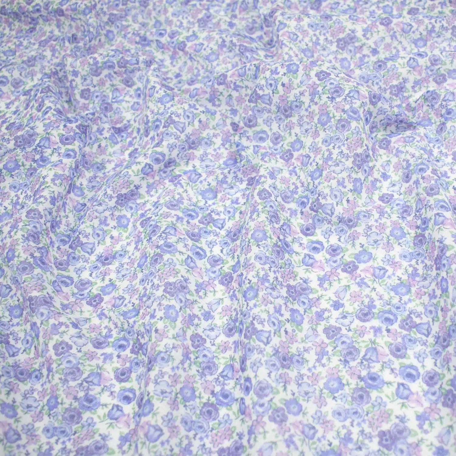 Printed Cotton Voile Design-30 Blue & Purple Small Florals on White