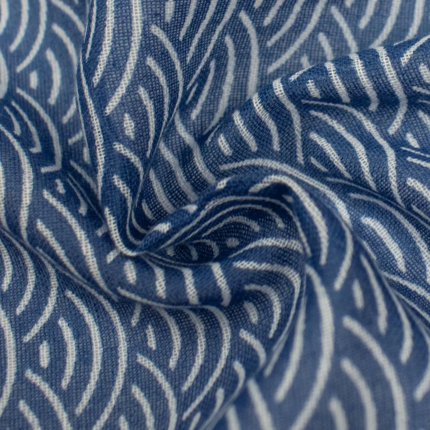 Printed Cotton Voile Design-4 Japanese White Waves on Navy