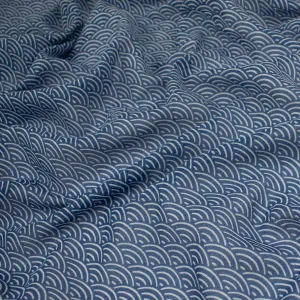 Printed Cotton Voile Design-4 Japanese White Waves on Navy