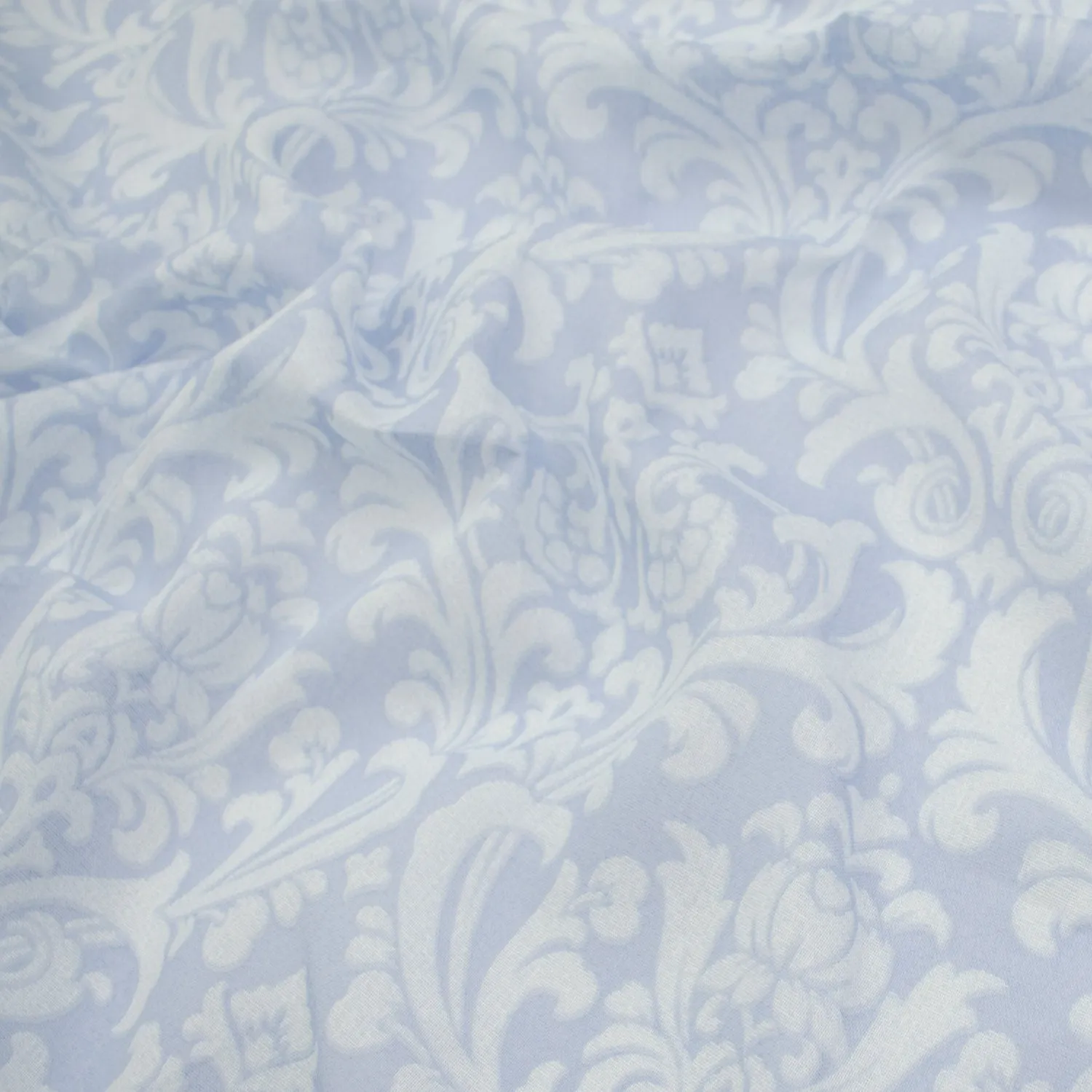 Printed Cotton Voile Design-56 White Baroque Flowers on Blue