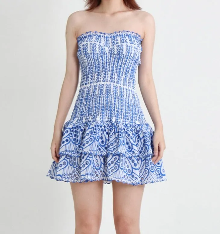 Printed Ruched Stylish Tube Mini Dress