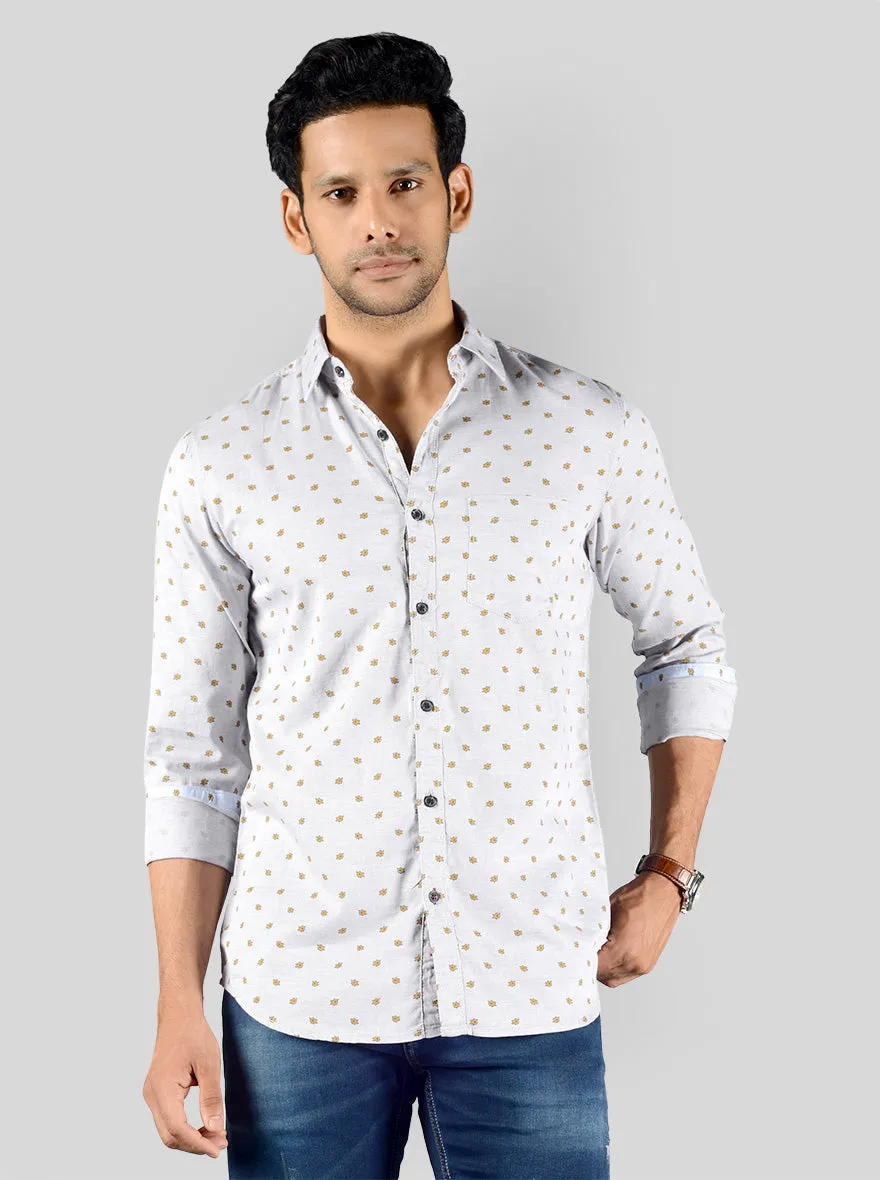 Quarry Grey Printed Slim Fit Casual Shirt | JadeBlue