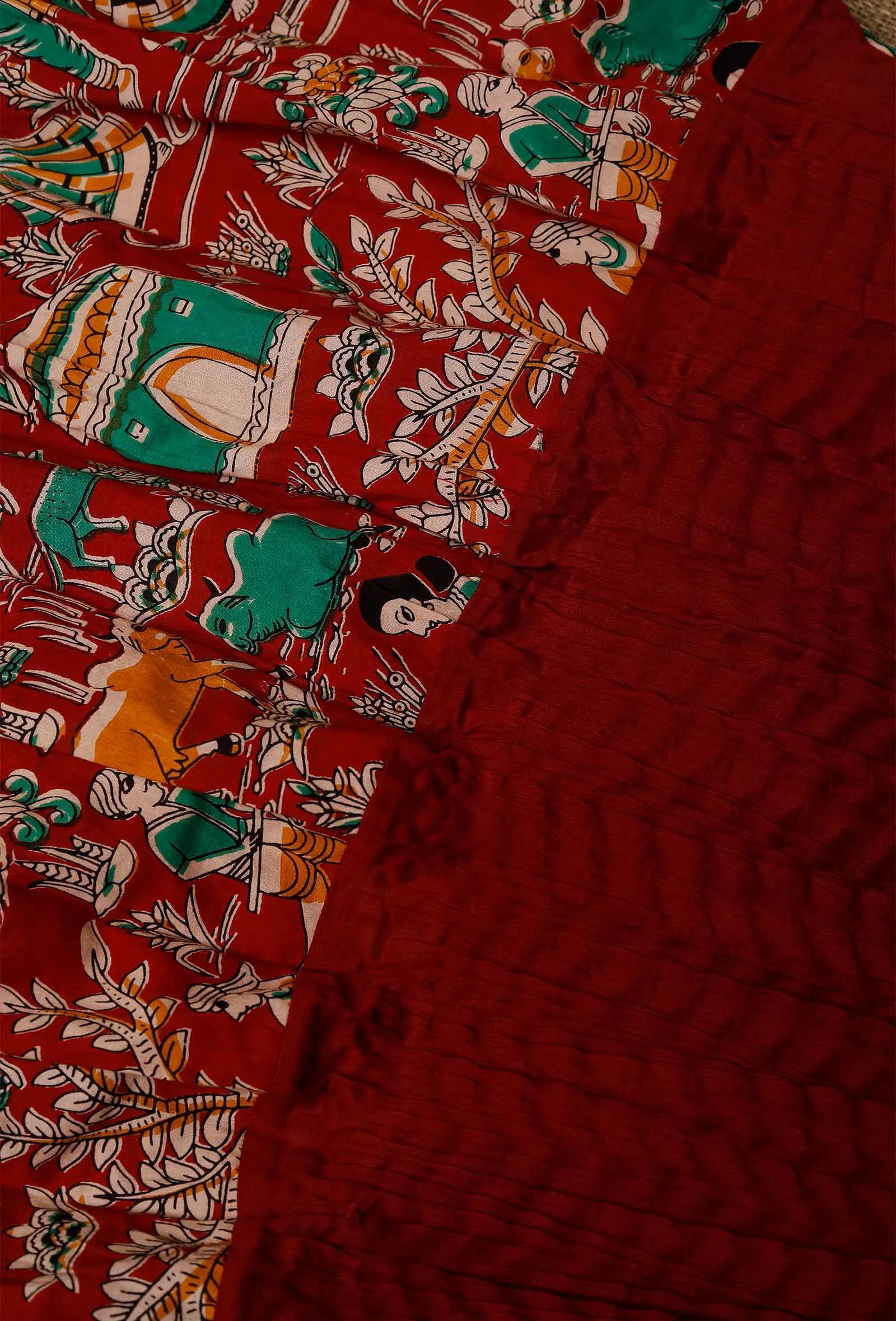 Red Kalamkari Cotton Skirt