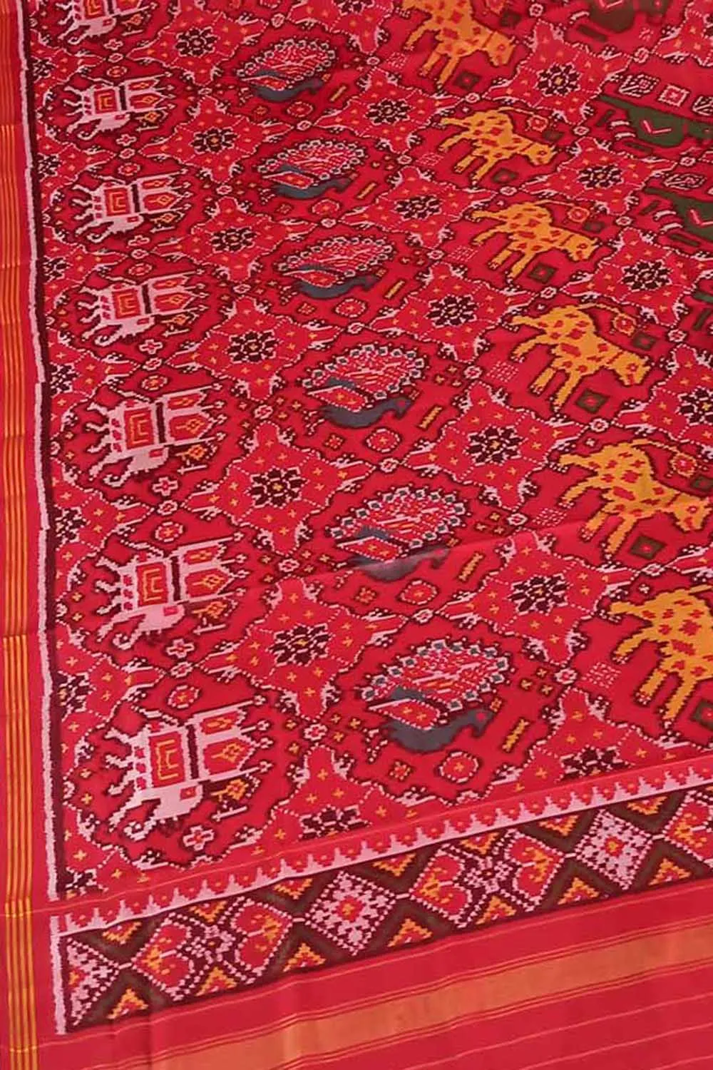 Red Patola Handloom Silk Dupatta - Semi Patan Design