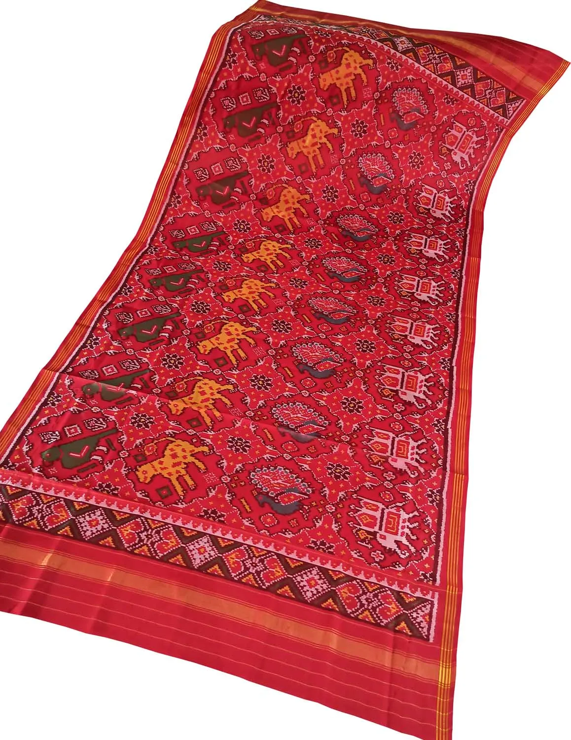 Red Patola Handloom Silk Dupatta - Semi Patan Design