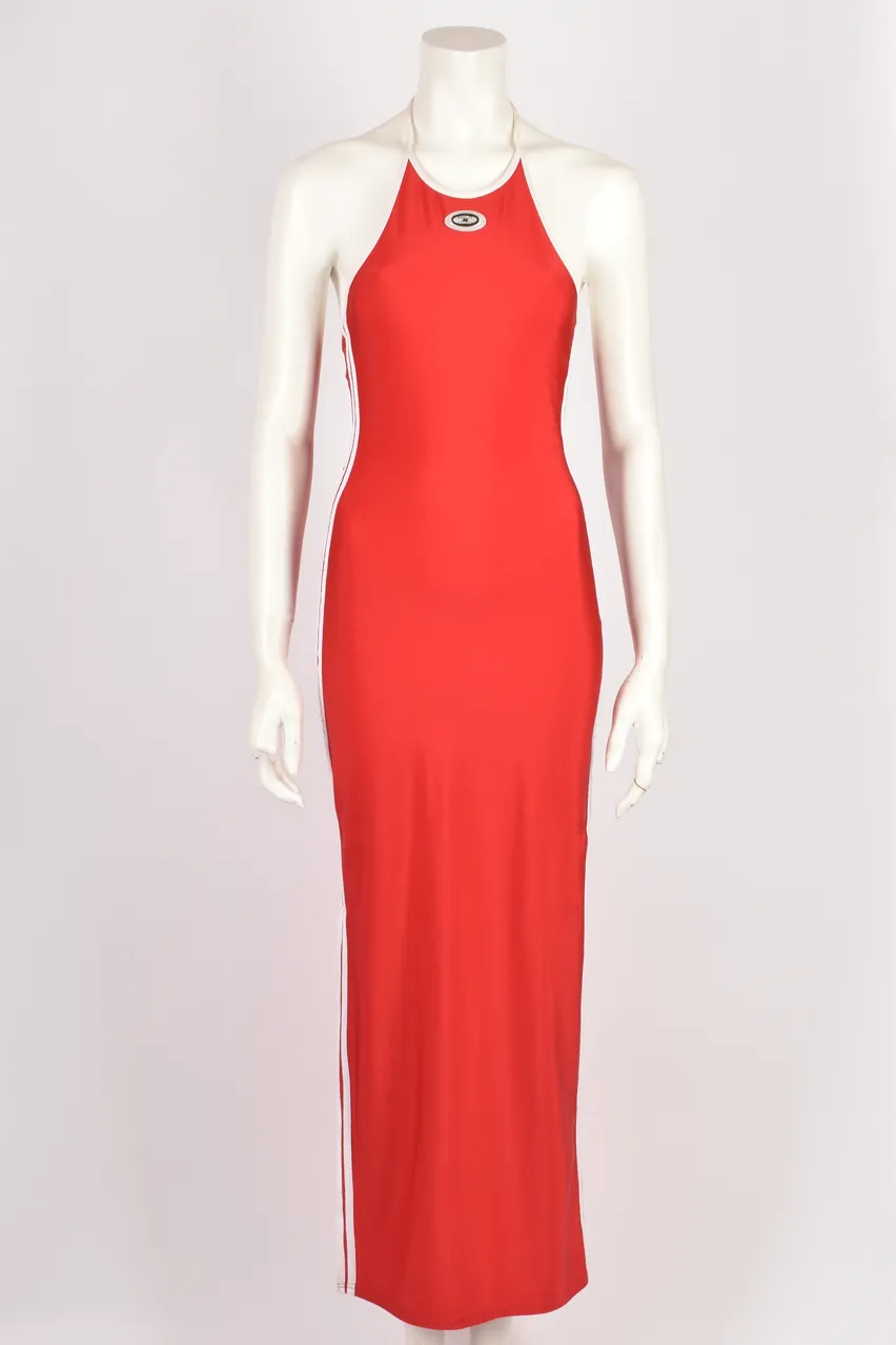 RED SPORT HALTER NECK MAXI DRESS