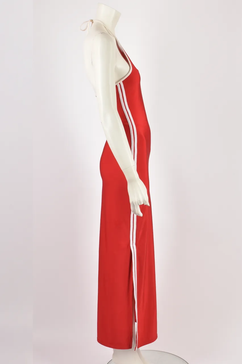 RED SPORT HALTER NECK MAXI DRESS