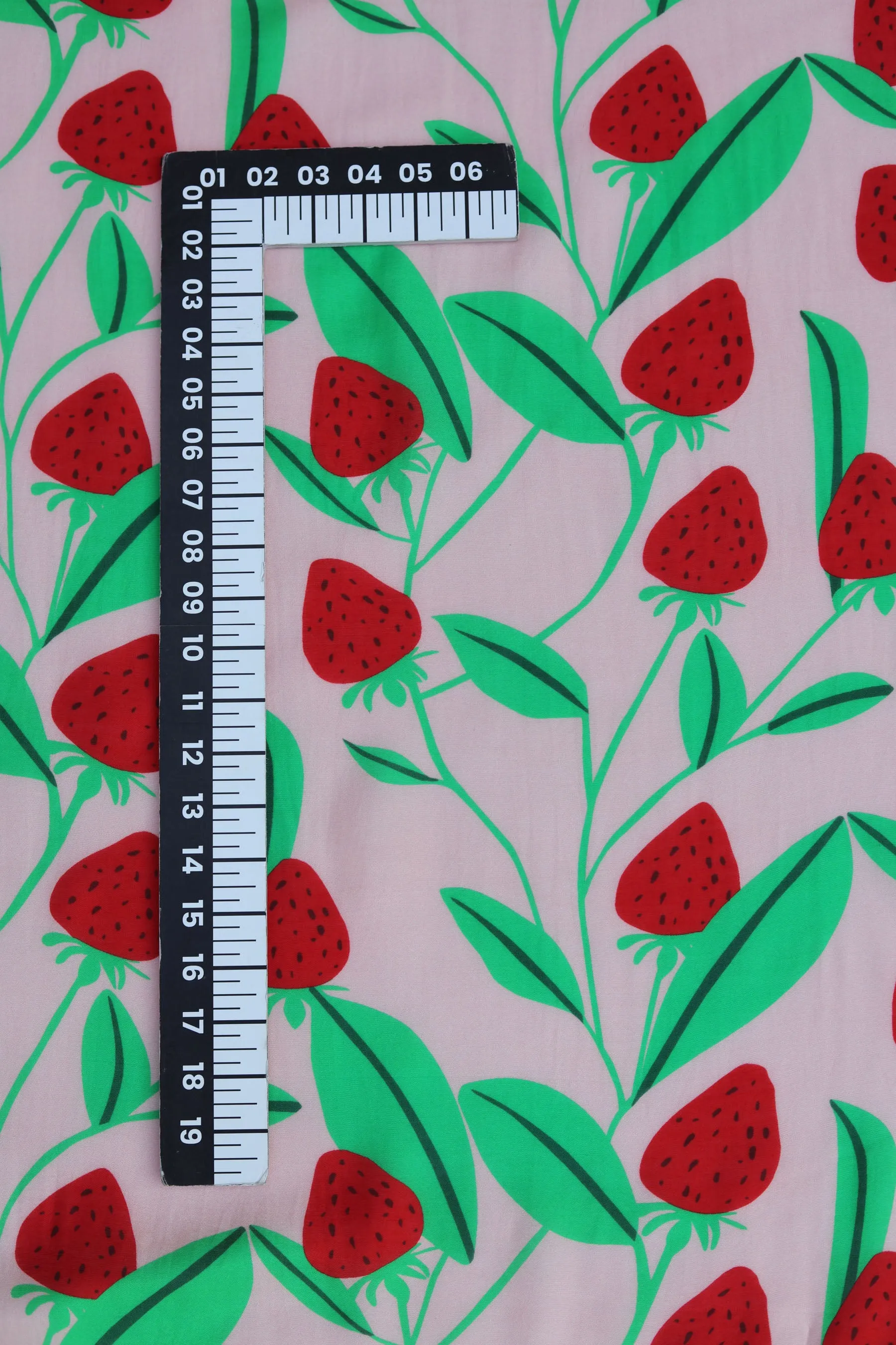 Red Strawberry Pattern Printed Natural Muslin Silk Fabric