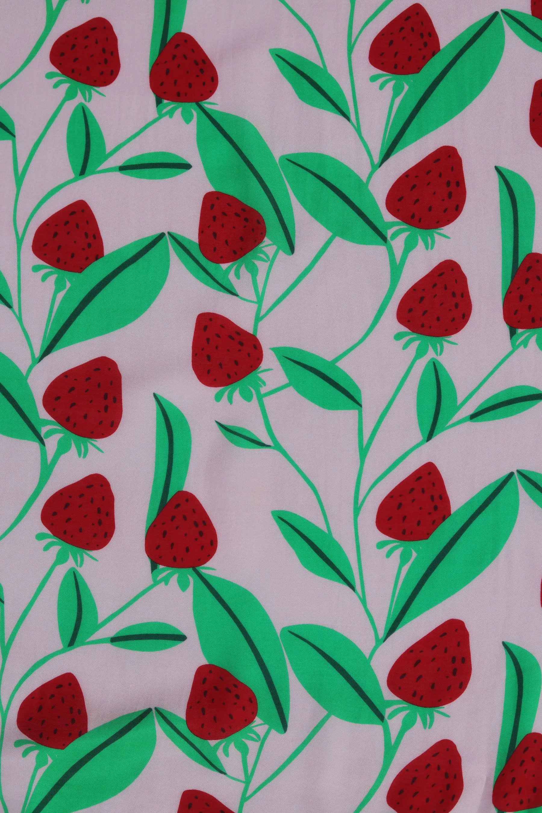 Red Strawberry Pattern Printed Natural Muslin Silk Fabric