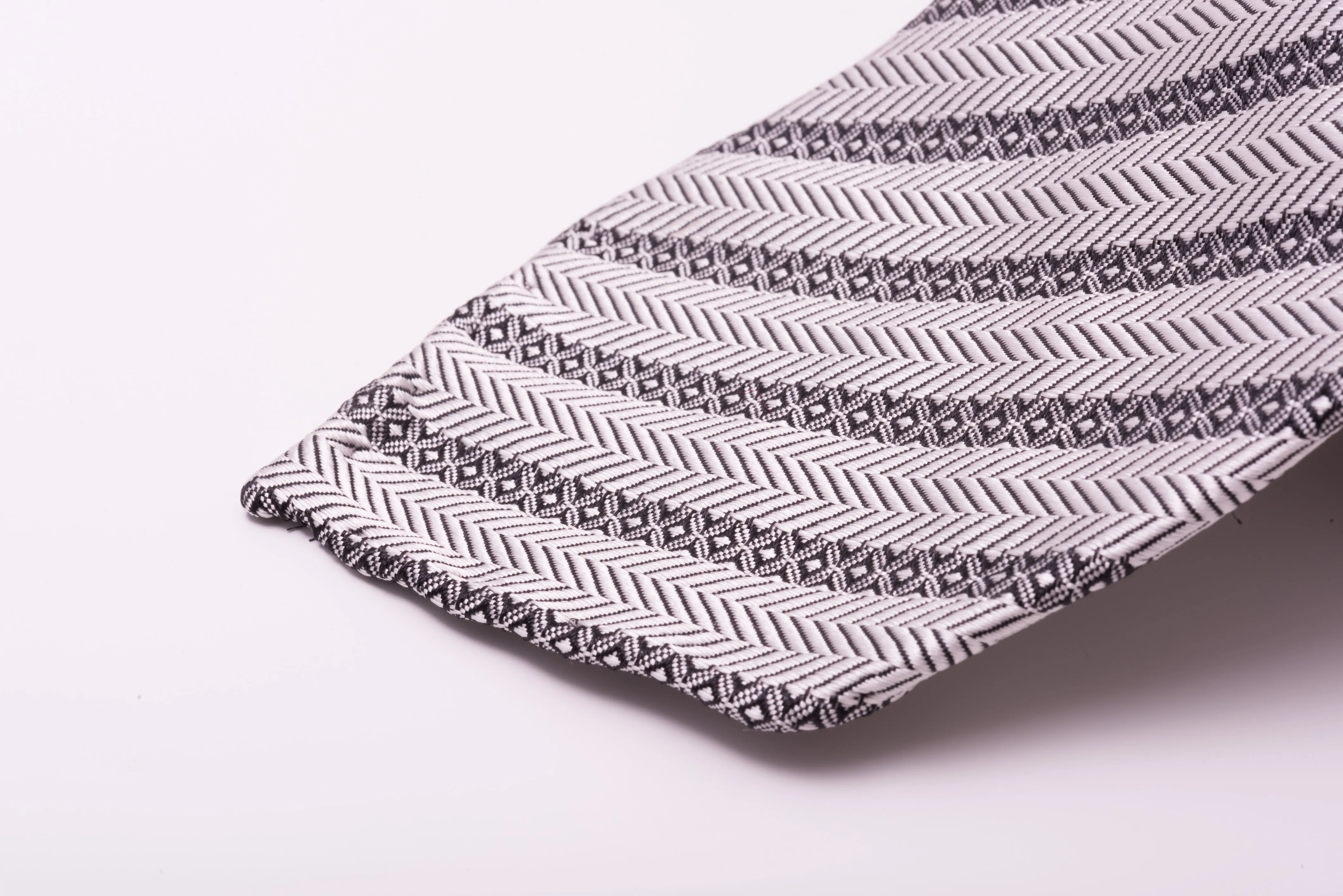 Silver Stripe & Herringbone Silk Tie