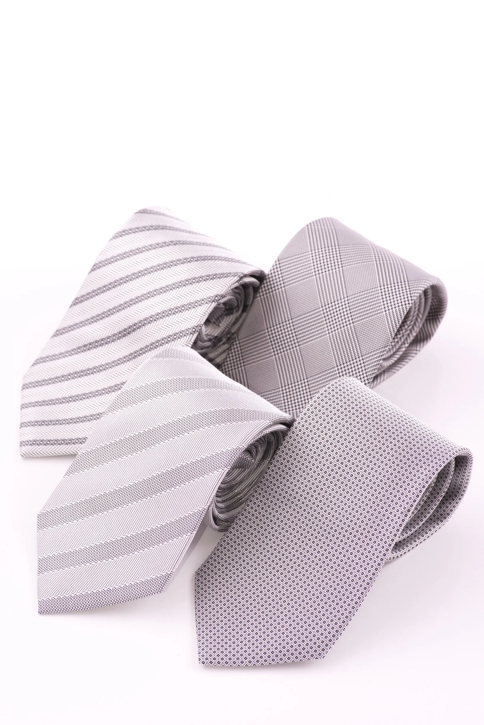 Silver Stripe & Herringbone Silk Tie