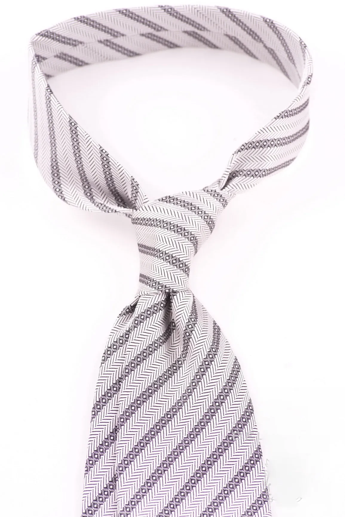 Silver Stripe & Herringbone Silk Tie