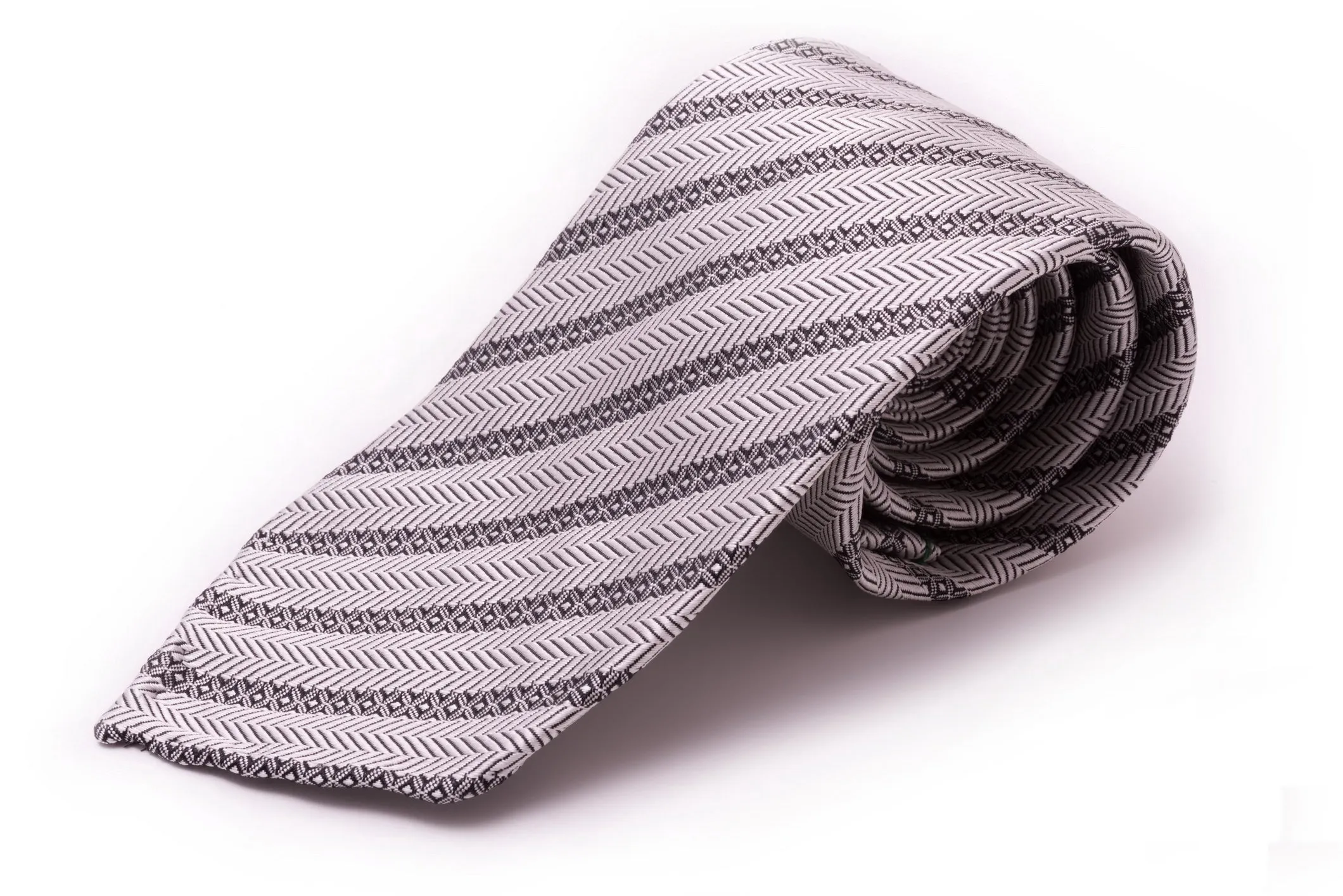 Silver Stripe & Herringbone Silk Tie