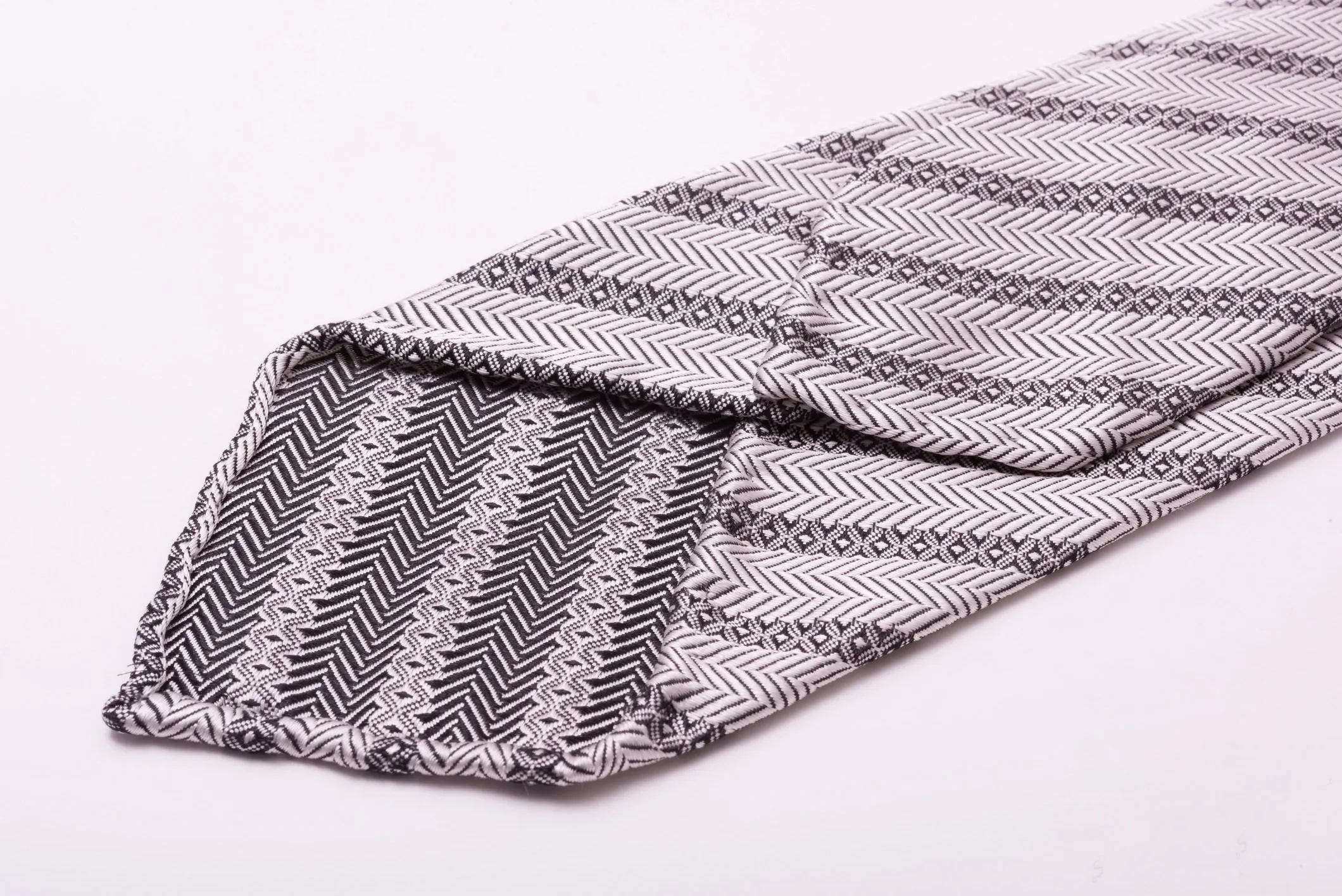 Silver Stripe & Herringbone Silk Tie